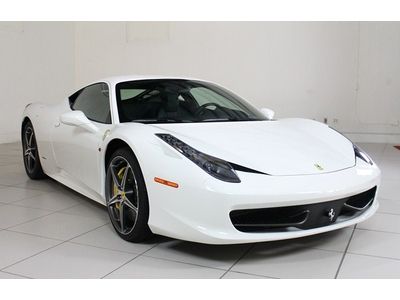 825 miles 7 year maint included ferrari approved cpo 458, bianco avus/nero