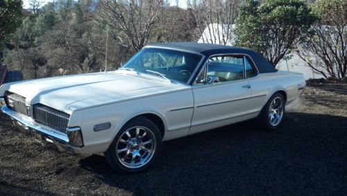 1968 cougar j code 302 a/t cream w/ black top &amp; int always garaged! no reserve!!