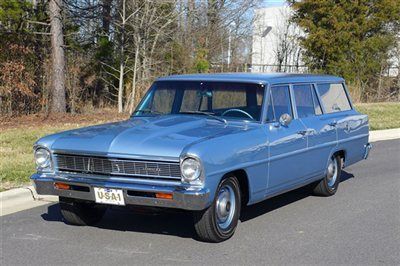 Classic 1966 chevy nova wagon * vintage a/c * blue vinyl * 3-spd auto trans