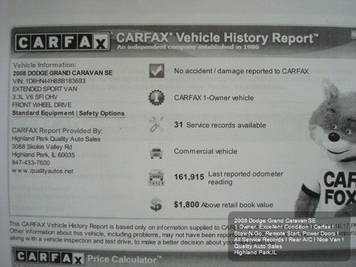 2008 DODGE GRAND CARAVAN SE 1OWNER STOW N GO CD/iPOD CARFAX POWER SLIDING DOORS, US $6,975.01, image 7