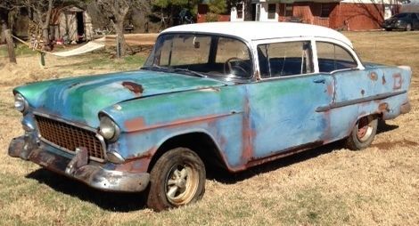 1955 chevy bel air post 2 door sedan (blue) antique car