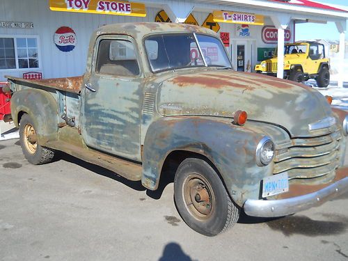 1948 chevy pickup truck old green patina sun baked paint rat rod runs