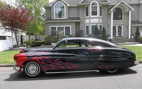 1950 mercury 2 door, custom, black w/flames, chopped