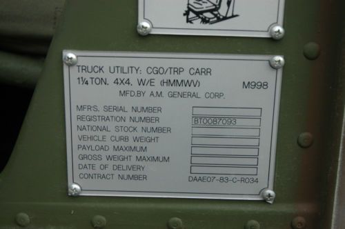 93 HMMWV Humvee M998 CA Registered 817 miles, image 9