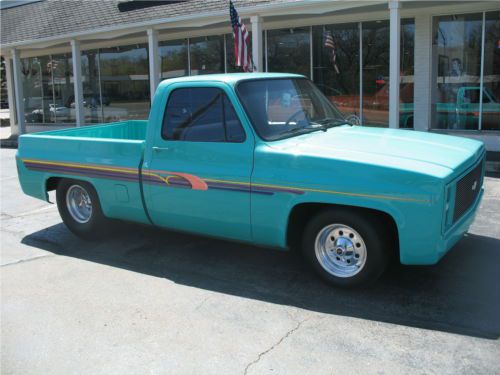 Chevy, chevrolet, custom, customized, teal, pickup, short box, graphics, sharp