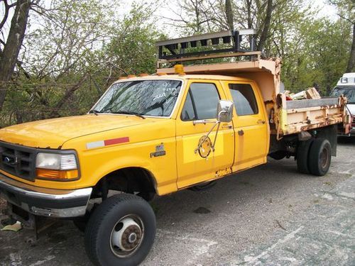1995 f-superduty f-450 crew cab dump truck w/ plow and spreader 7.3 powerstroke