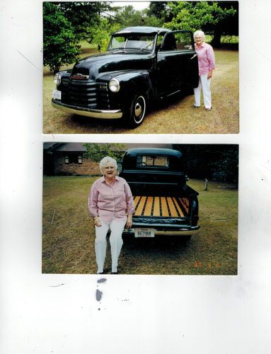 1949 chevy truck, green, restored, overhauled, undercoated, wood plank truck bed