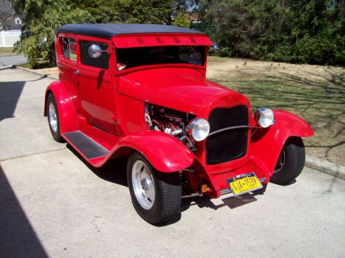 Ford 1929 chopped 2 dr. sedan~red~chevy small block