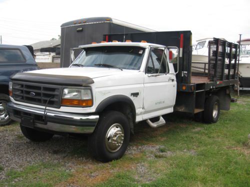 1997 ford f-450 stakebody flatbed 7.3l v8 turbo diesel auto a/c no reserve