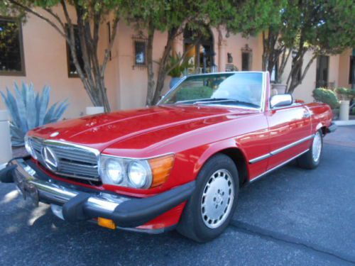 1988 mercedes 560sl, signal red, palomino, low miles, hardtop convertible