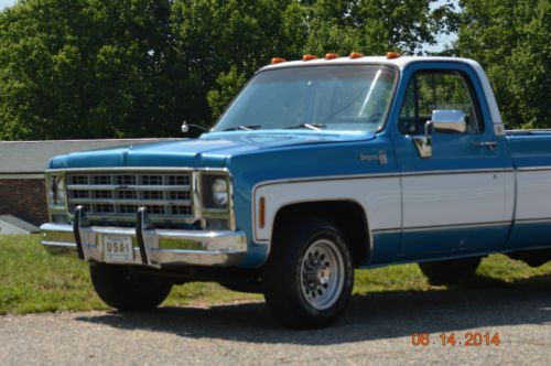 1979 c20 long bed ,  blue in white color.