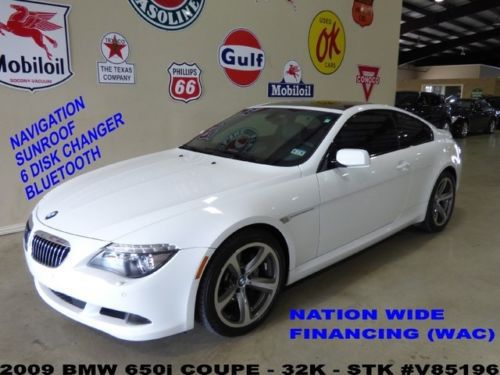 2009 650i coupe,6 speed trans,sunroof,nav,lth,6disk cd,19in whls,32k,we finance!