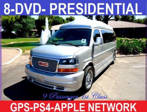 First class presidential 9 passenger conversion van, 8 tv-dvd, gps,ps4, apple