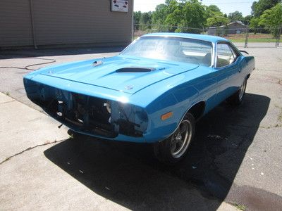 1973 plymouth cuda 340 hemi 4 speed petty blue white interior frame off restored