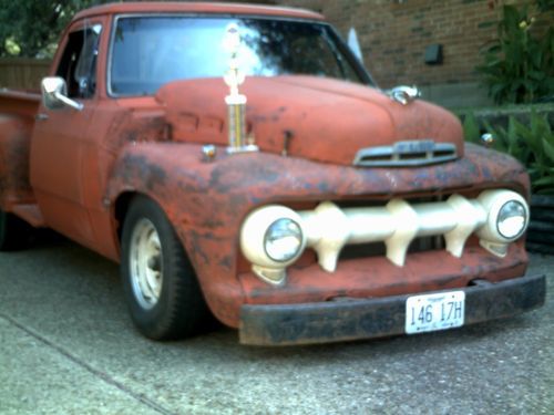 Rat rod pickup.  a "fodge".  52 ford frt clip on a 1985 dodge ram pickup.