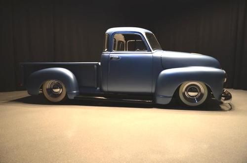 1952 5 window pick up with beautiful flat, blue paint, custom pin stripping!