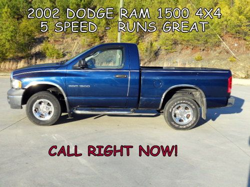 2002 dodge ram 4x4 shortbed 5 speed v/8 runs good /fly &amp; buy free airfare!