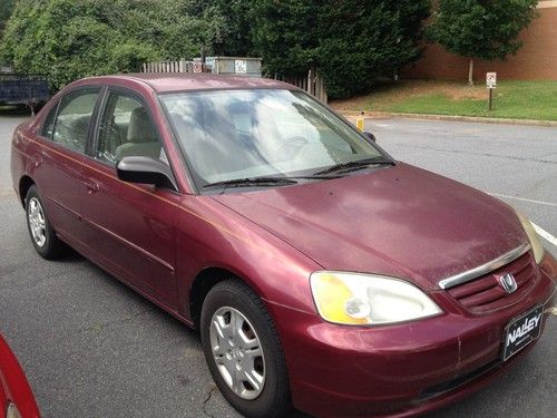 2002 burgundy honda civic lx sedan 4-door 1.7l one owner