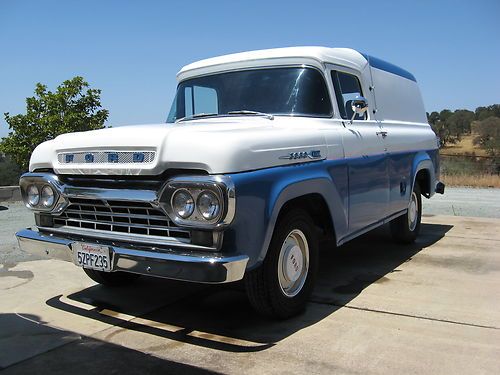 1960 ford f100 panel truck, hot rod, blue/white, restored