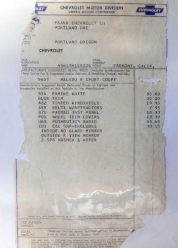 1964 Chevelle Malibu Sport Coupe W/ 4-Speed and Window Sticker + Build Sheet, US $20,000.00, image 2