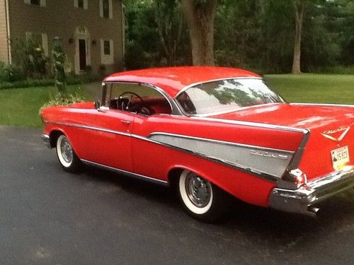 57 chevy, chevrolet, belair old school. tri-five, sport coupe, small block