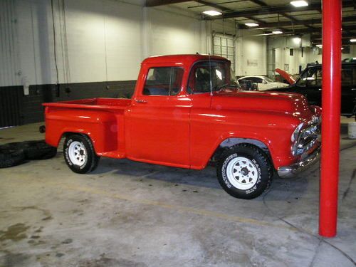 1957 chevrolet 3100 excellent shape, corvette red, 350 cid, turbo 400 automatic.