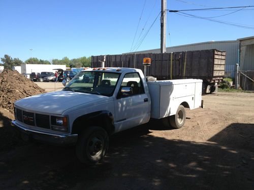 1993 gmc 4x4 k3500 dually regular cab service body, x - crane truck