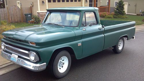 1966 chevrolet c-10 big back window long bed pickup, green, fleetside, 283, 4 sp