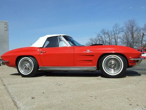 1963 chevrolet corvette convertible, red, fuel injected, knock off wheels