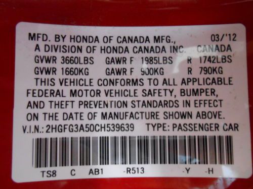 2012 Honda Civic Coupe EX NO RESERVE Salvage Rebuildable Easy repair, image 32