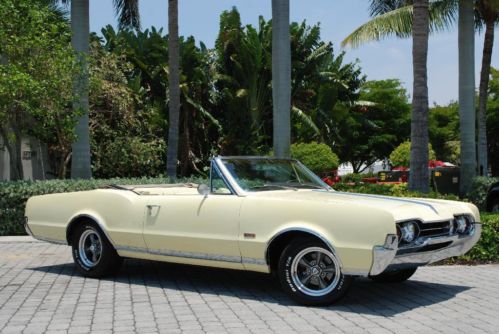 1967 oldsmobile 442 convertible saffron yellow bucket seats 400cid v8 auto a/c