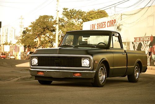 Chevy c-10 short bed air ride flat black with 350 rat rod swb rally wheels nice!