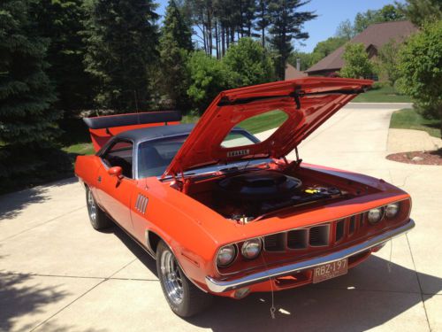 Original 1971 cuda 383 shaker 4 speed - premium leather interior ev2 hemi orange