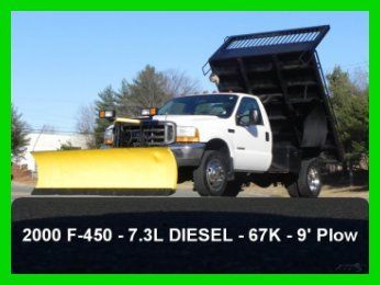 2000 ford f450 4x4 4wd flat body dump - 7.3l powerstroke diesel - 9' fisher plow