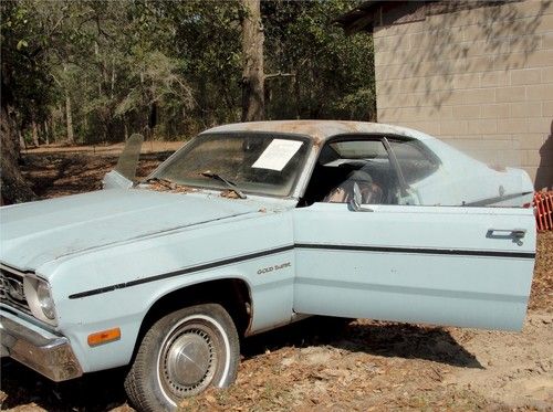 74 duster, blue with black interior, no motor or trany