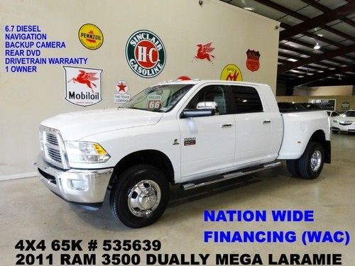 2011 3500 dually mega cab laramie 4x4,diesel,nav,rear dvd,htd/cool lth,65k!!