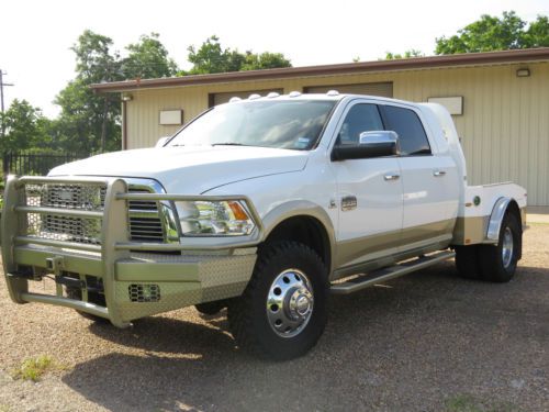 White flat bed 2011 dodge ram 3500 laramie longhorn mega cab 4x4 diesel engine