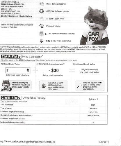 2008 Honda Accord EX-L Sedan 4-Door 3.5L only 36,600 MILES, image 12