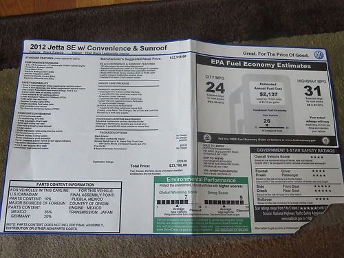 2012 Volkswagen Jetta SE w/ Convenience and Sunroof PZEV, US $17,500.00, image 13