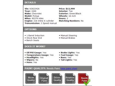 1940 Chevrolet Pickup 216 Inline 6 cylinder 3 Speed Manual Bench Seat, US $13,999.00, image 27