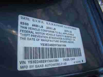 2000 SAAB 9-5 95 SEDAN 5 SPEED MANUAL LOW MILEAGE NO RESERVE !, image 16