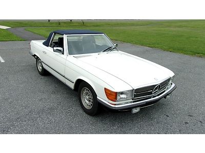 1985 mercedes-benz 380sl r107 convertible euro w/ hard top white / blue no rust