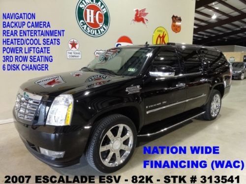 07 escalade esv awd,sunroof,nav,rear dvd,htd/cool lth,chrome 22&#039;s,82k,we finance