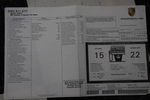 Rare 2002 Porsche 911 GT2 Yellow Black 7200 Miles Carrera Design Collectors Item, image 24