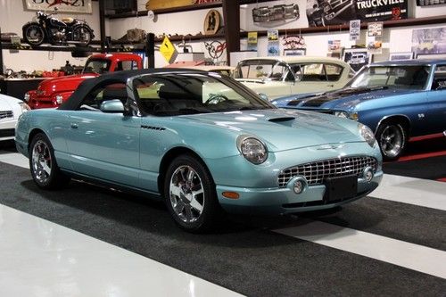 2002 ford thunderbird premium convertible 3.9l blue hard &amp; soft top chrome wheel