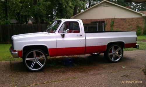 Red, white truck, gmc, restored, new cd player, chrome mirrors,