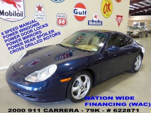00 911 carrera coupe,6 spd trans,sunroof,lth,car cover,17in whls,79k,we finance!