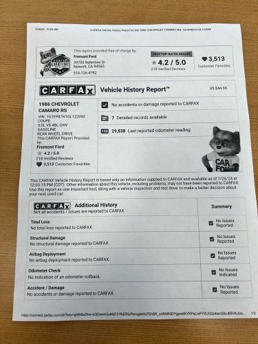 1986 Chevrolet Camaro, US $5,300.00, image 13