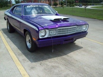 1973 purple plymouth duster drag car