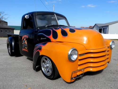 1952 chevy 3100 five window rat rod pickup. hot rod flat black paint, v8